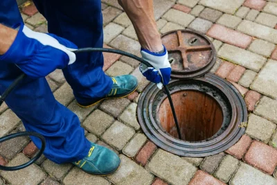 Plumber cleaning an outdoor sewer drain in Sebastian