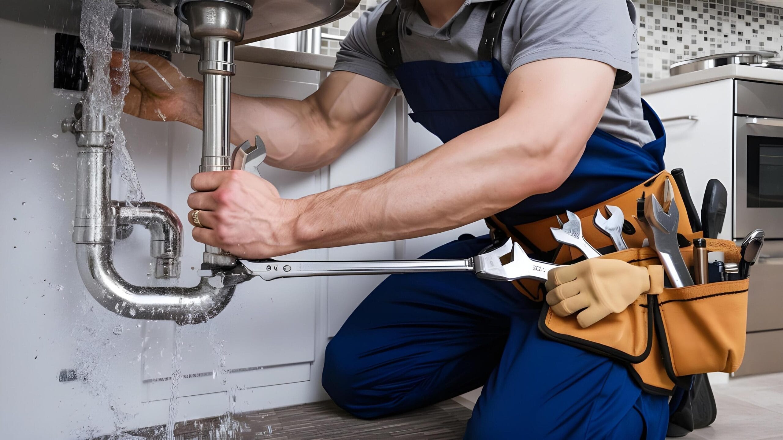 Plumber tightening a residential plumbing pipe in Sebastian